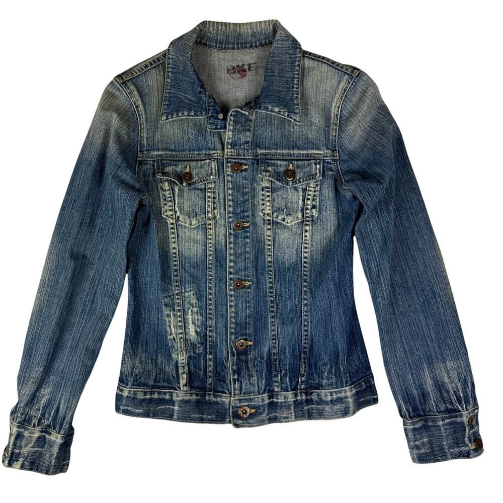 BKE 67 Distressed Denim Blue Jean Jacket - Women's M
